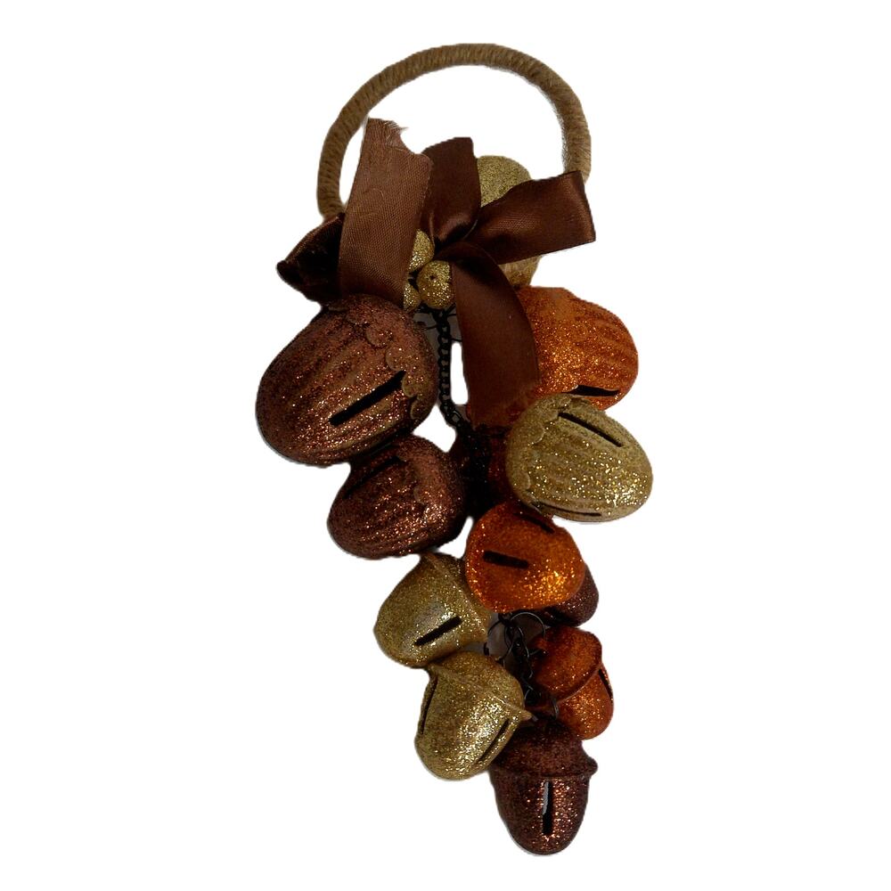 Fall Thanksgiving Decor Rustic Gold Glitter Acorn Bell Cluster Hanging Ornament